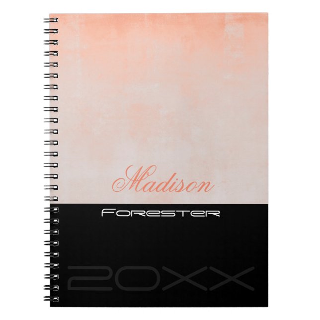 Personalize stylish Peach Pink Black Notebook (Front)