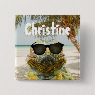 Personalize Summer Beach Fun 2 Inch Square Button
