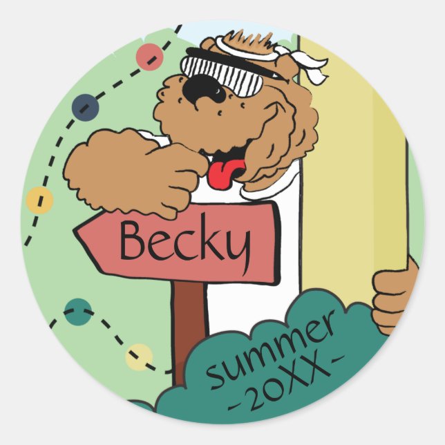 Personalize Summer Camp Bear Stickers Round (Front)