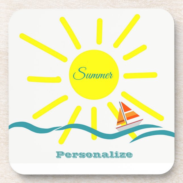 Personalize Summer Fun Sunshine Design Coaster (Front)