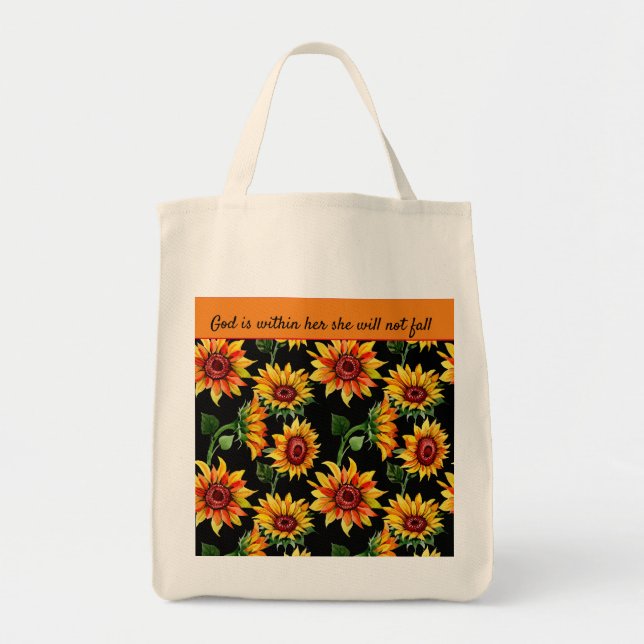 Personalize Sunflower Quote/Name Fall Tote Bag (Front)