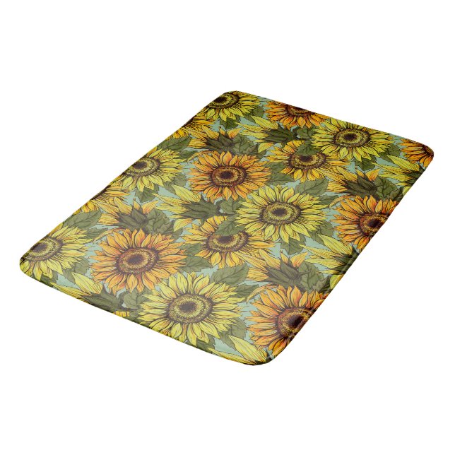 Personalize Sunflower with Foliage Sage Background Bath Mat (Angled)