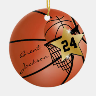 Personalize Super Star Player Basketball Ceramic Ornament