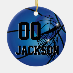 Personalize Super Star Player Blue Basketball Ceramic Ornament