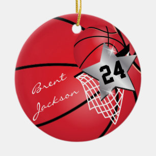 Personalize Super ⭐ Star Player Red 🏀 Basketball Ceramic Ornament