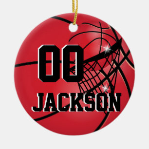 Personalize Super Star Player Red Basketball Ceramic Ornament