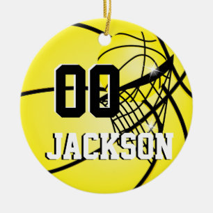 Personalize SuperStar Player Yellow Basketball Ceramic Ornament