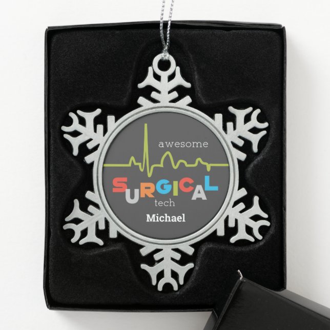 Personalize, Surgical Tech Week Awesome Snowflake Pewter Christmas Ornament (Box)