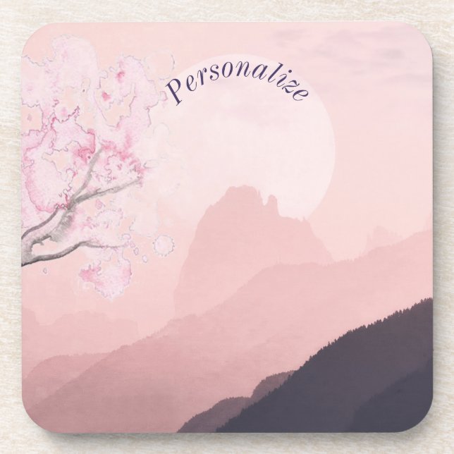 Personalize Surreal Pink Landscape & Moon Coaster (Front)