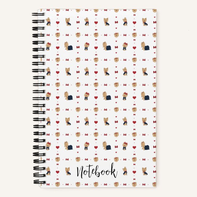 Personalize Sweet Yorkies Bows Hearts Custom Small Notebook (Front)