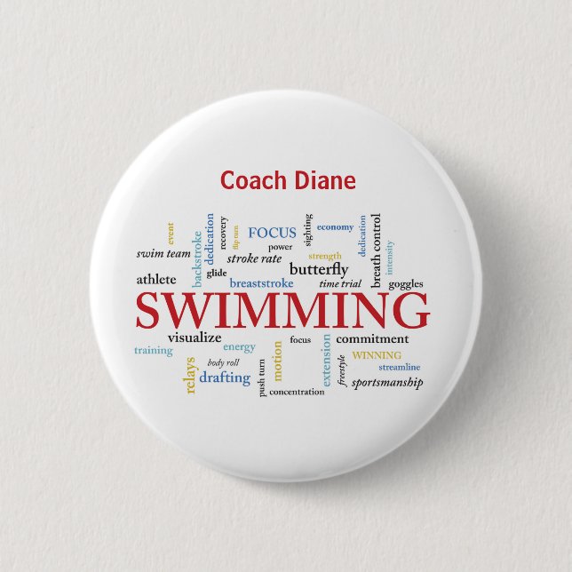 Personalize, Swimming Coach Thank You In Words 2 Inch Round Button (Front)