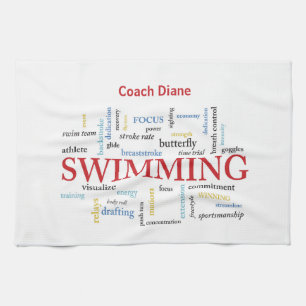 Personalize, Swimming Coach Thank You In Words Kitchen Towel