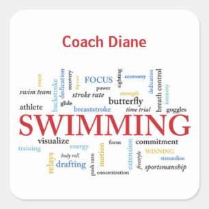 Personalize, Swimming Coach Thank You In Words Square Sticker