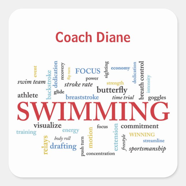 Personalize, Swimming Coach Thank You In Words Square Sticker (Front)