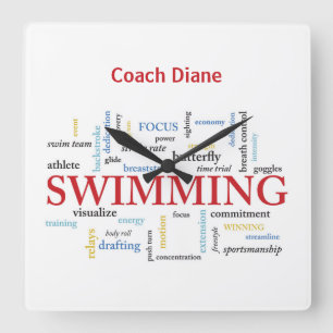 Personalize, Swimming Coach Thank You In Words Square Wall Clock