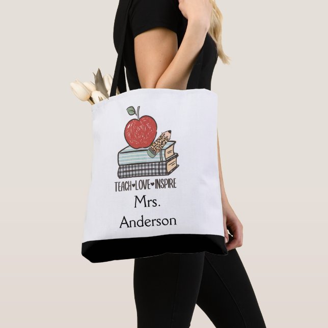 Personalize Teach Love Inspire Gift For Teacher Tote Bag (Close Up)