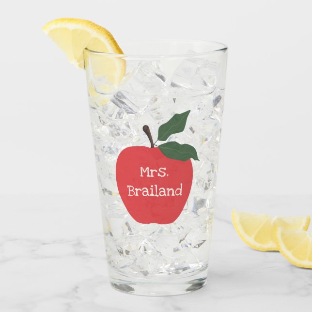 Personalize teacher gift apple custom glass (Front Ice)