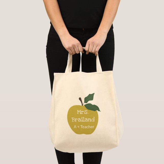 Personalize teacher gift apple  custom tote bag (Front (Product))