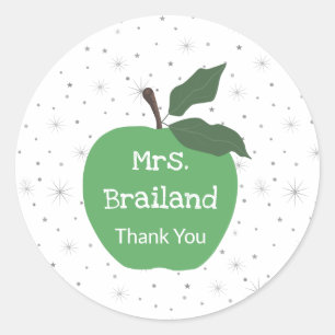 Personalize teacher name custom green apple classic round sticker