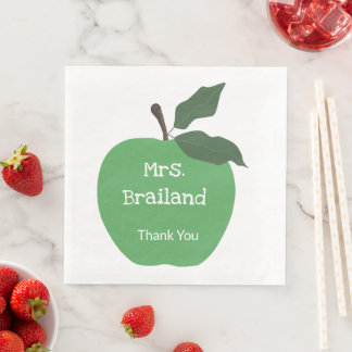Personalize teacher name custom green apple napkin