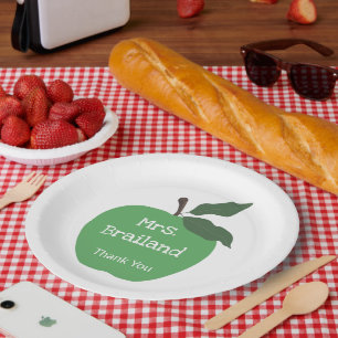 Personalize teacher name custom green apple paper plate