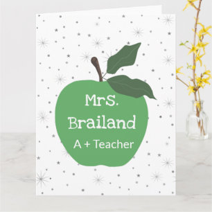 Personalize teacher name custom red apple card