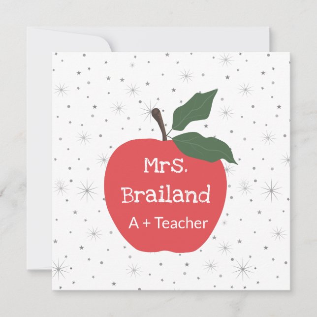 Personalize teacher name custom red apple card (Front)
