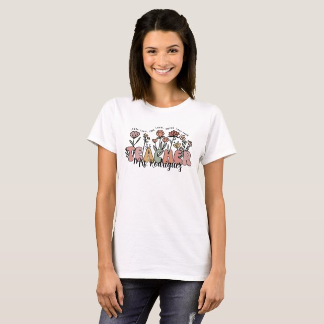 Personalize Teacher Shirt, Flower Teacher Shirt  (Front Full)