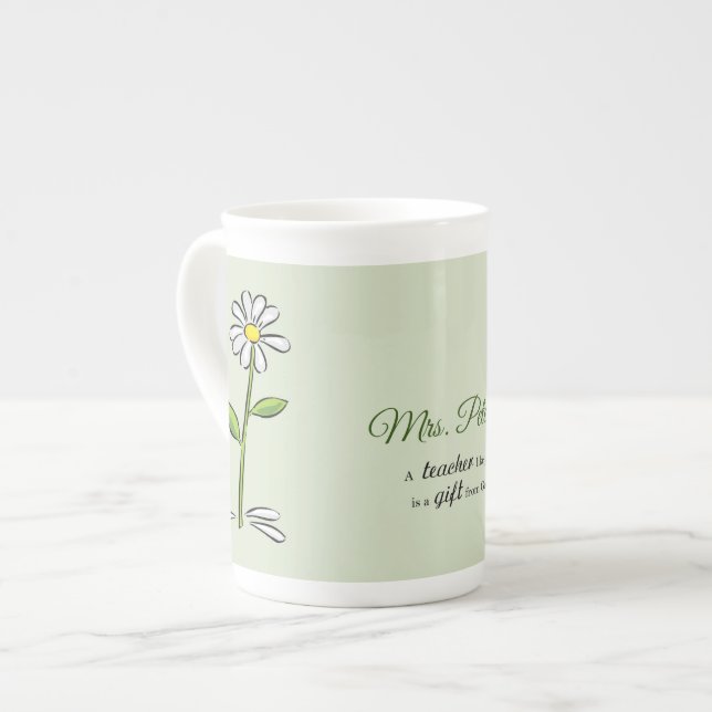 Personalize, Teacher Thank You, Religious Flower Bone China Mug (Front Left)