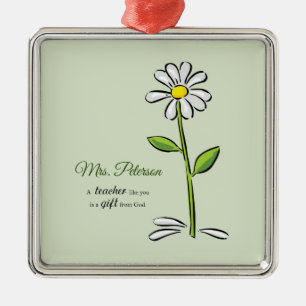 Personalize, Teacher Thank You, Religious Flower Metal Ornament