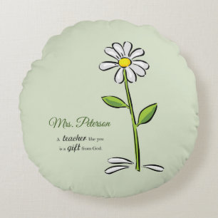 Personalize, Teacher Thank You, Religious Flower Round Pillow