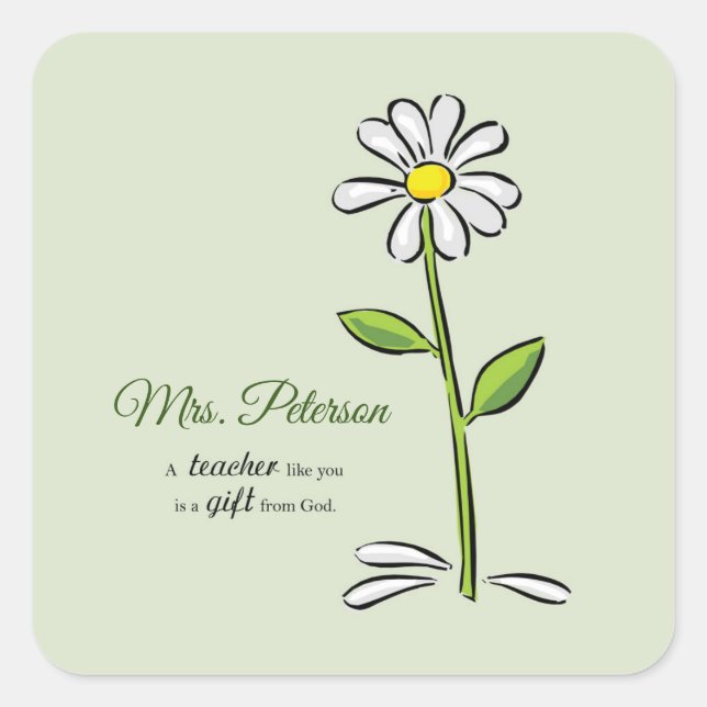 Personalize, Teacher Thank You, Religious Flower Square Sticker (Front)