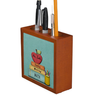 Personalize Teachers', Apple, Books and Pencils Desk Organizer