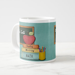 Personalize Teachers', Apple, Books and Pencils Large Coffee Mug