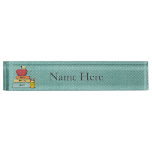 Personalize Teachers', Apple, Books and Pencils Nameplate