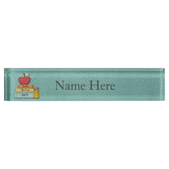 Personalize Teachers', Apple, Books and Pencils Nameplate (Front)
