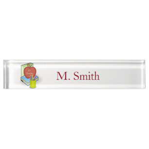 Personalize Teachers', Apple, Books and  Pencils Nameplate