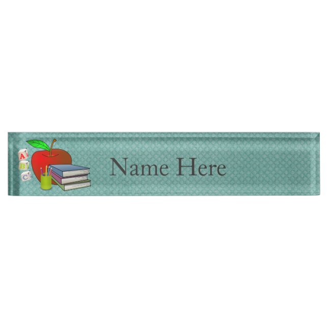 Personalize Teachers', Apple, Books and Pencils Nameplate (Front)