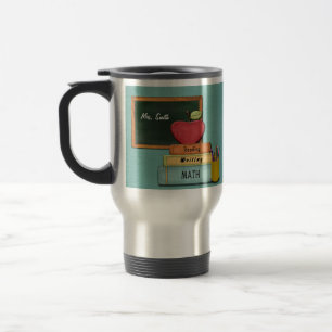 Personalize Teachers', Apple, Books and Pencils Travel Mug