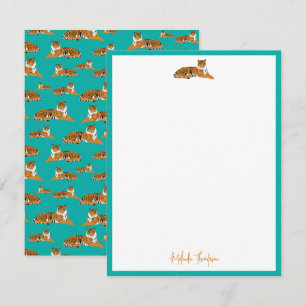 Personalize Teal Orange Jungle Tiger Script Card