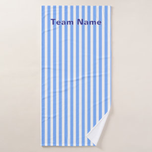 Personalize Team Name Blue White Stripes Sports Bath Towel