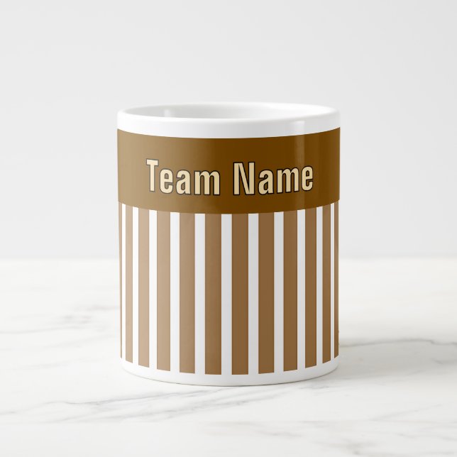 Personalize TEAM NAME Brown White Stripes   Large Coffee Mug (Front)