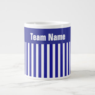 Personalize TEAM NAME Dk Blue Stripes Wt Letters Large Coffee Mug