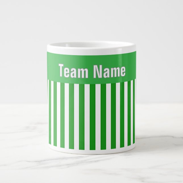 Personalize TEAM NAME Green White Stripes Large Coffee Mug (Front)