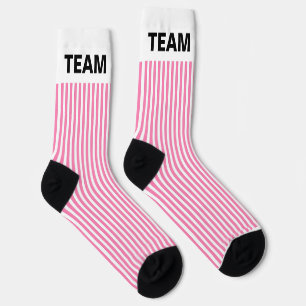 Personalize TEAM NAME Pink White Stripes   Socks