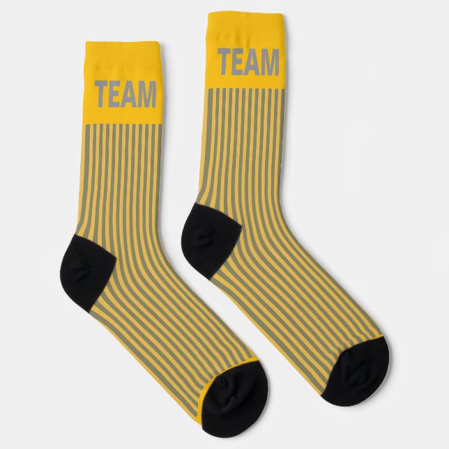 Personalize TEAM NAME Yellow Grey Stripe   Socks (Right)