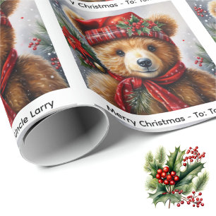 Personalize Teddy Bear Christmas Roll of Wrapping Paper