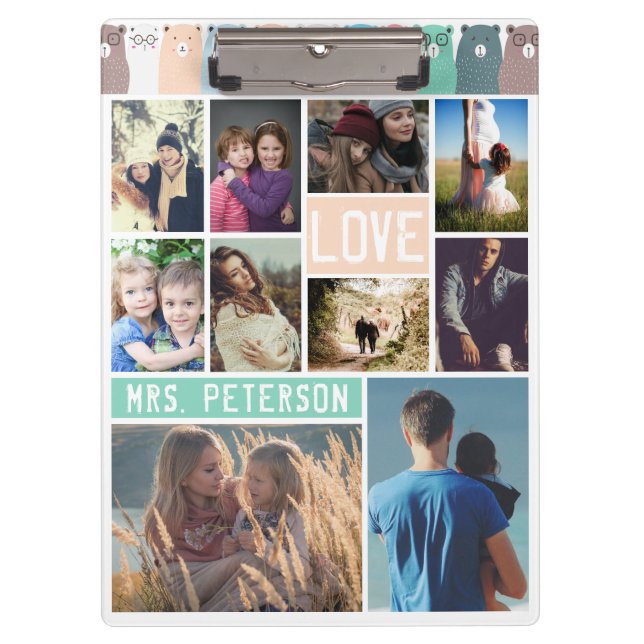 Personalize Ten Photo Collage Clipboard (Front)