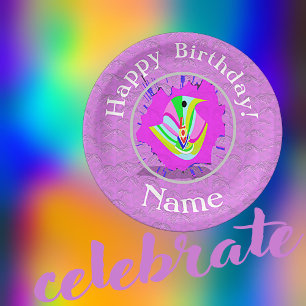 Personalize Text Cute Love Bird Graphic Purple Paper Plate