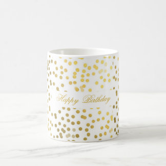 personalize text faux gold confetti happy birthday coffee mug